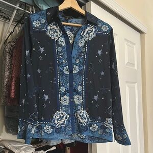 Rachel Zoe Navy and White Floral Star Blouse